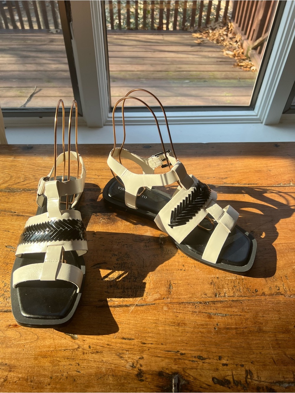 Vince Camuto Cream and Black Braided-Strap Flat Sandals